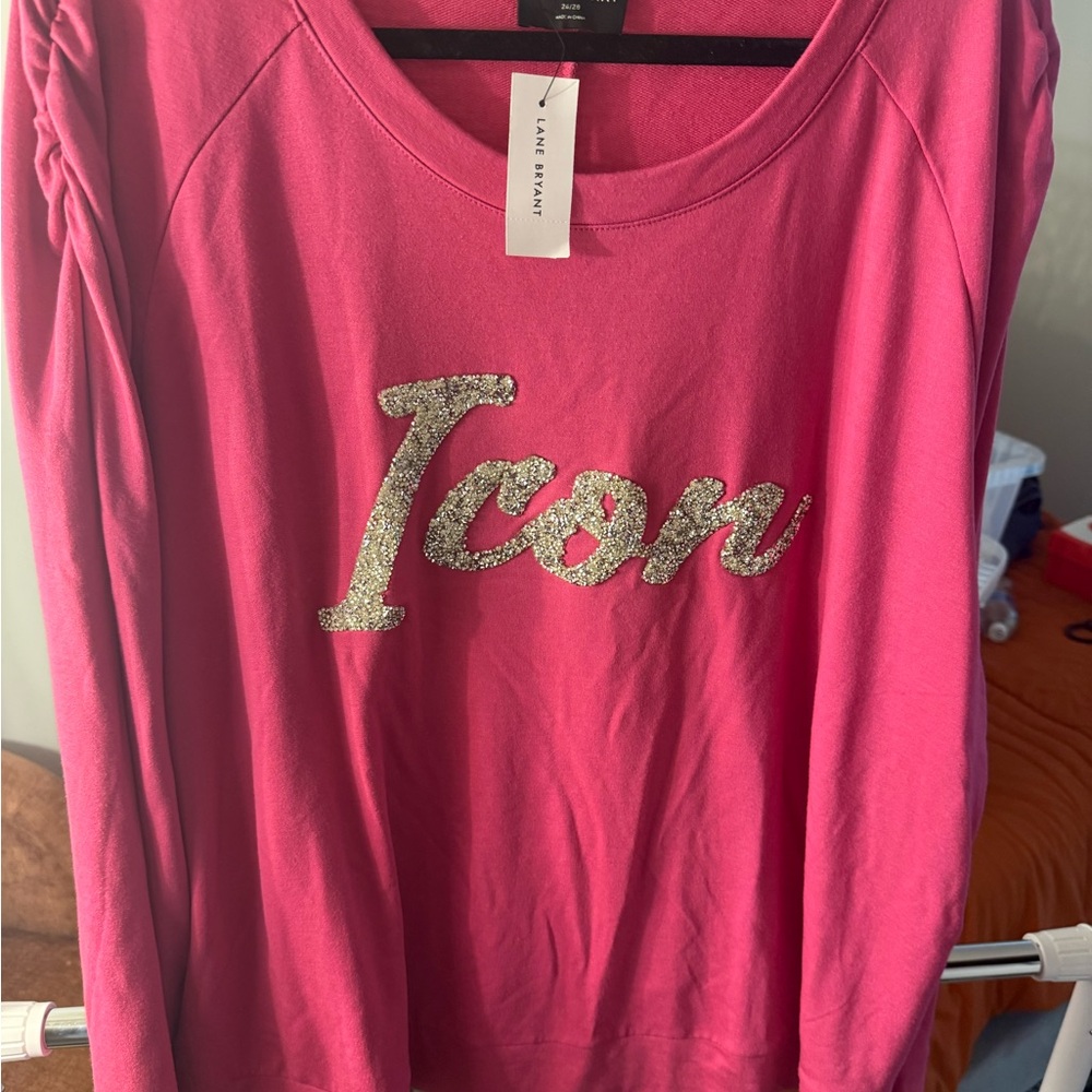Lane Bryant Pink Long Sleeve Tee with Silver 'Icon'